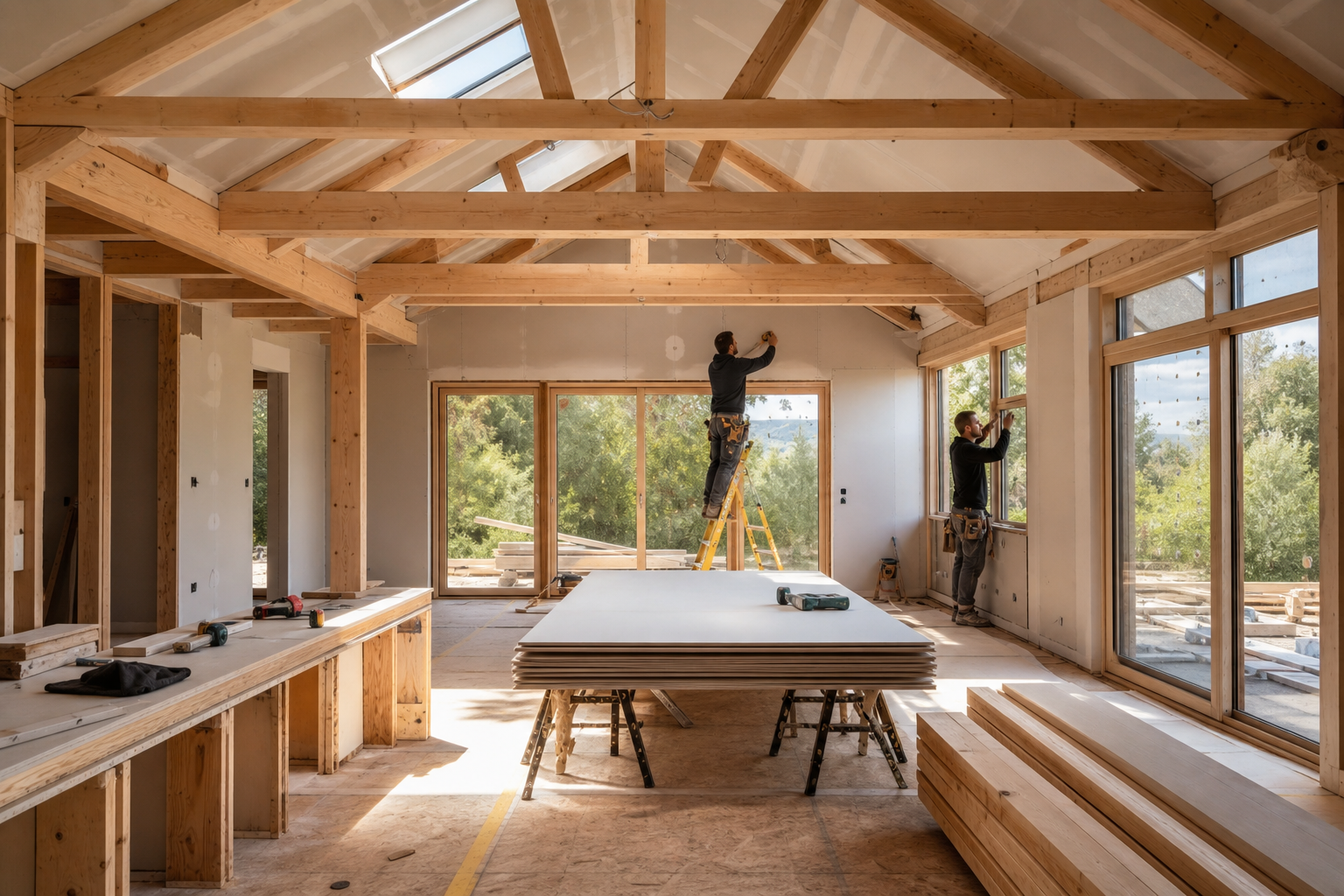 Interieur verbouwing met houten balken